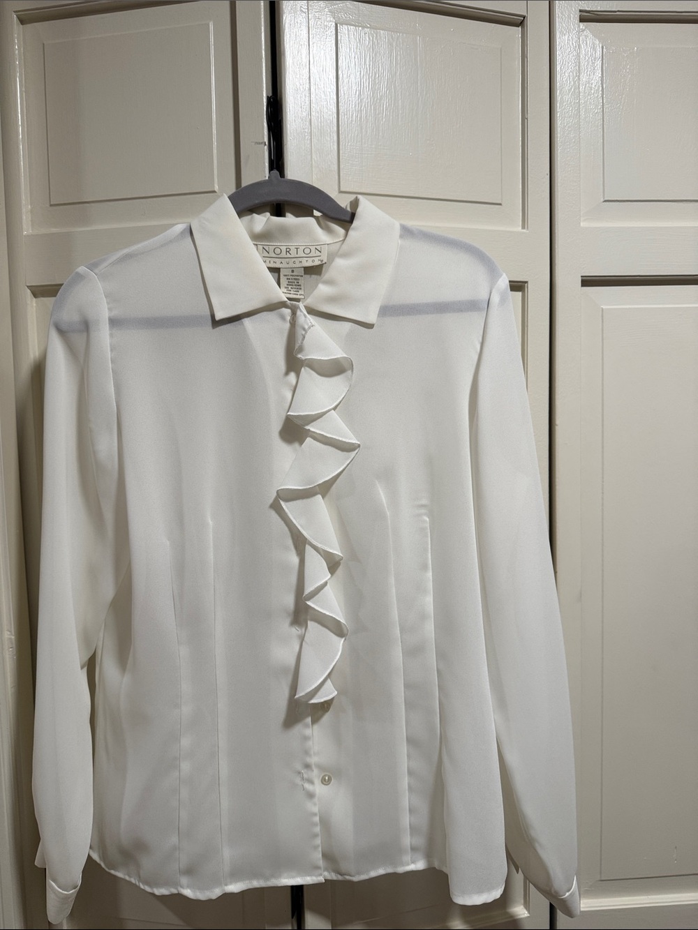 Norton McNaughton White Ruffle-Front Long Sleeve Dress Shirt